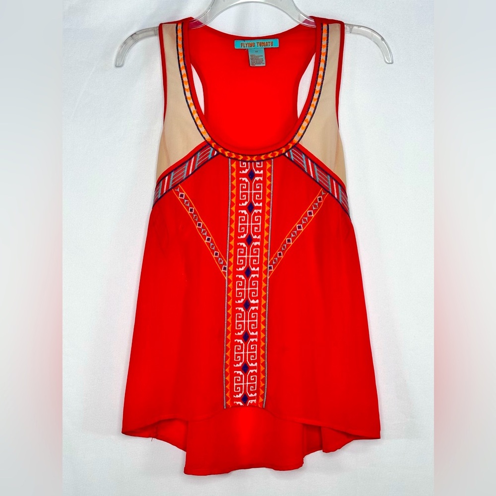 Flying Tomato Tank Top Razor Back Hippie Boho Geometric Hi-Low Hem Festival SzM